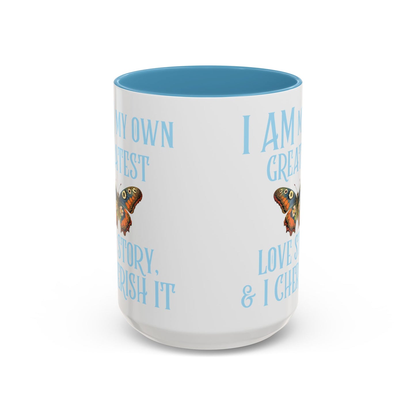 Inspirational Affirmation Mug - "I Am My Own Love Story & I Cherish It" Blue